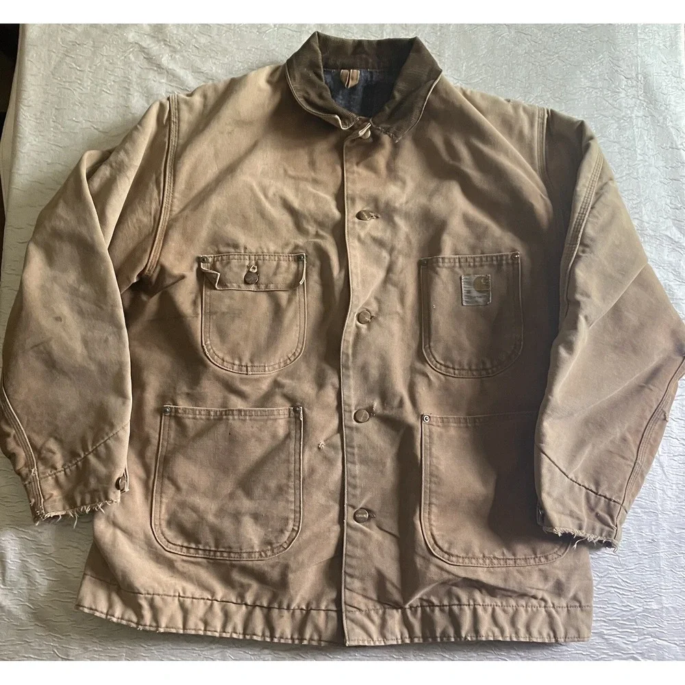 Carhartt Blanket Detroit Lined Canvas Chore Work Jacket 46 USA Made Pockets VTG